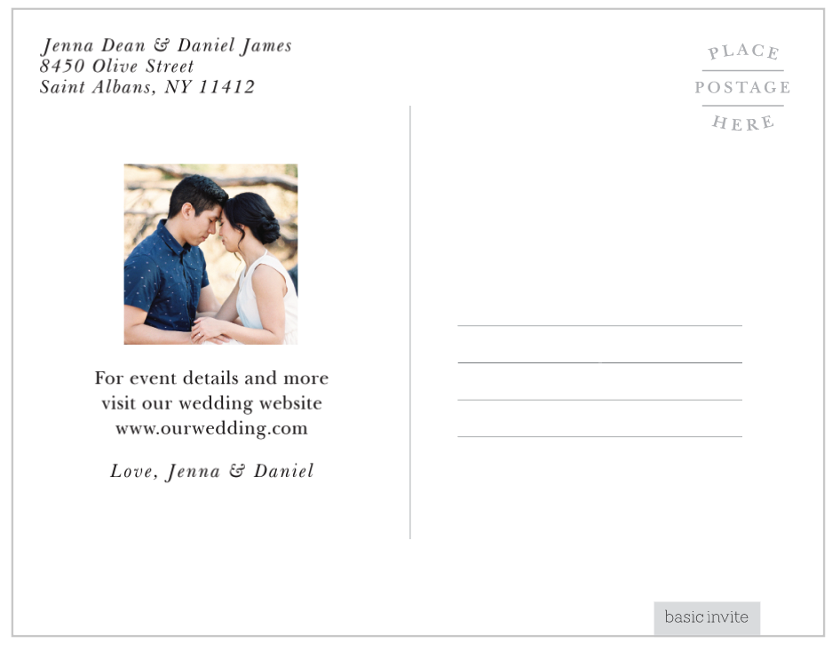 alt="Save the Date Postcards by Basic Invite Review"